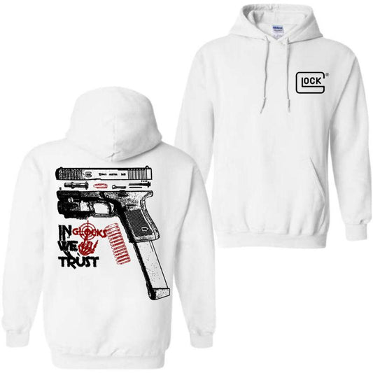 In GLock We Trust Hoodie - Glock Hoodie- Design Glock Bone Hand Double Sided - Men's & Women's Classic Fit Long Sleeve Hoodie - Menswear Casual Underw