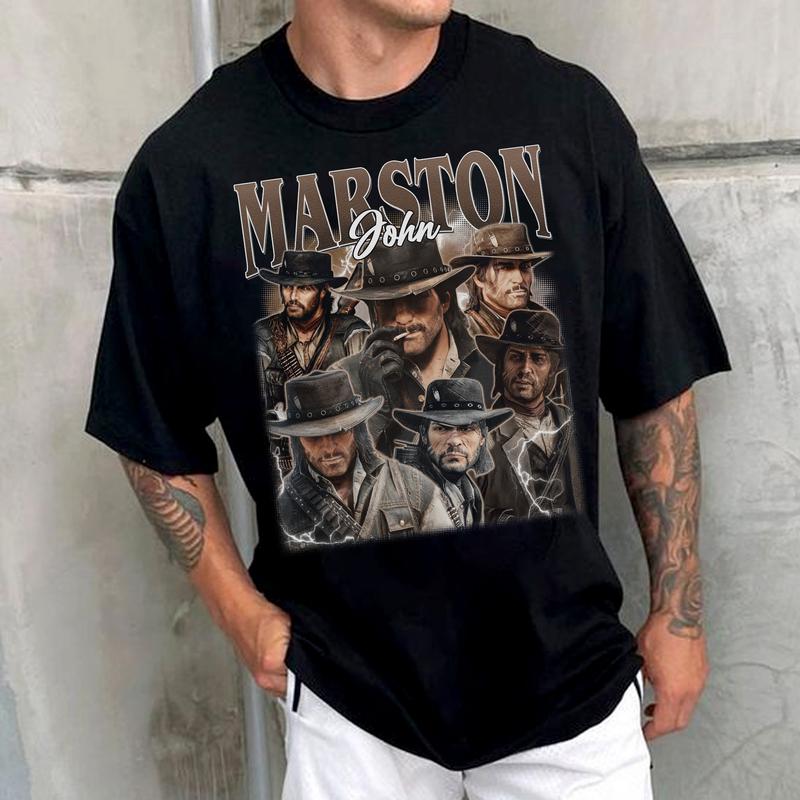 John Marston RDR Vintage T-Shirt, John Marston Red Dad Redemption Shirt, Gift For Game Lovers Casual Clothing Fabric Menswear Top  Sweatshirts