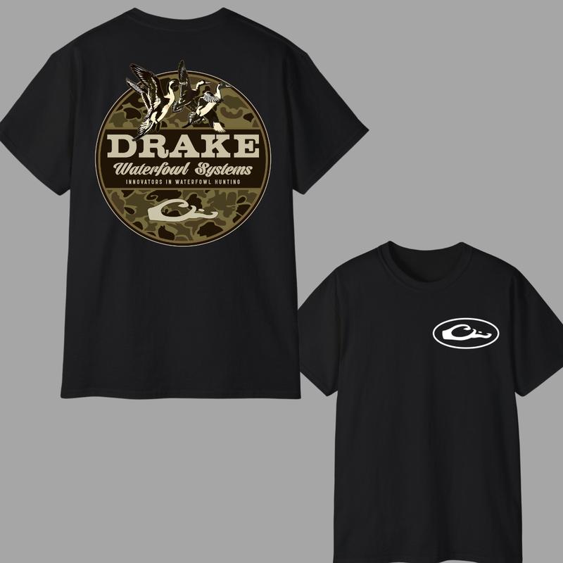 Drake Waterfowl Camo Hunting T-Shirt, Double Sided Classic Cotton Short Sleeve, Soft & Comfortable, Perfect Gift For Men