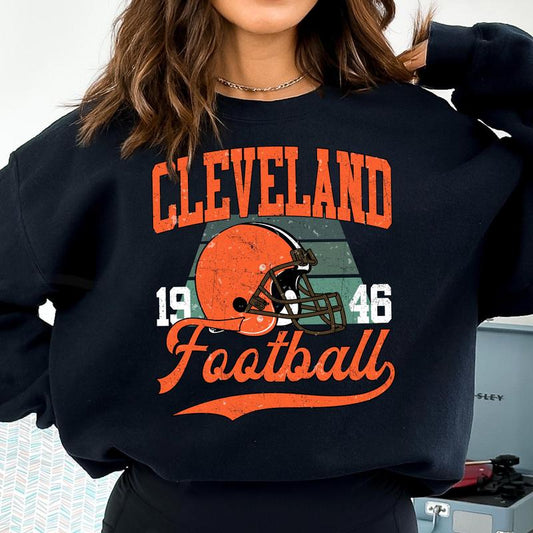 Cleveland Vintage Football Crewneck Sweatshirt, Vintage Cleveland Football Sweatshirt For Sports Fans Unisex, Gift For Fan