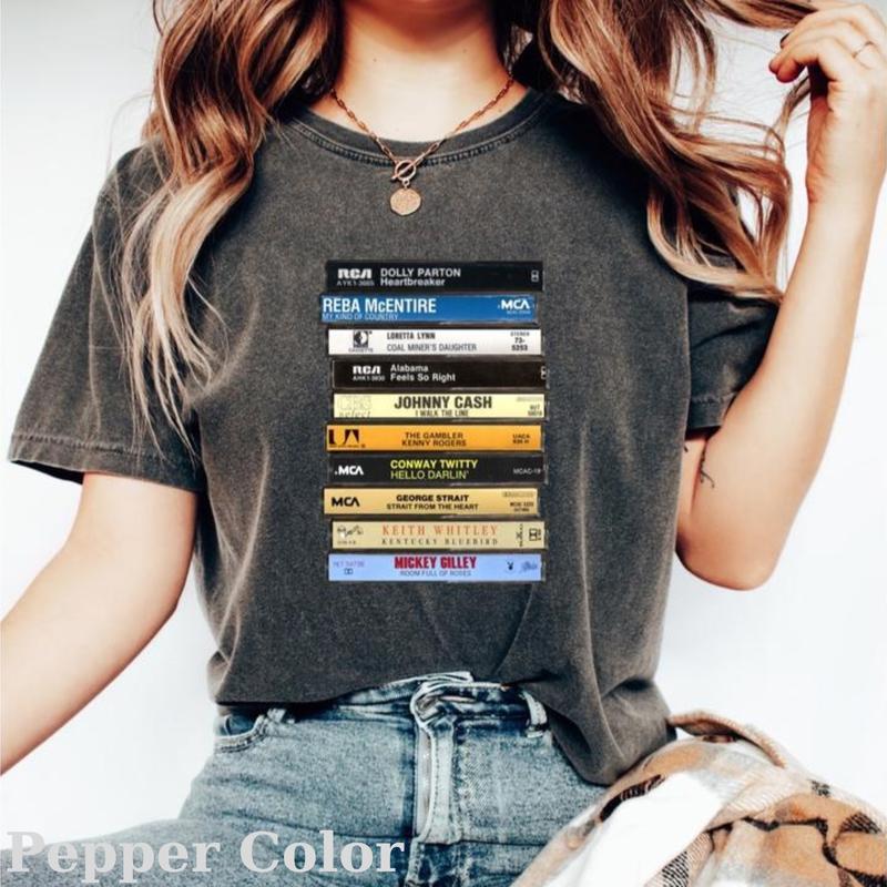 Vintage 90s Classic Country Music Cassette Tapes Graphic Tee for Men - Johnny Cash, Mickey Gilley, Keith Whitley Shirt - Top, Menswear
