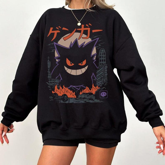 Gengar SWEATSHIRTS  Dark Ghost Kaiju Japanese Style SWEATSHIRTS  Japanese Anime Movie Film Nerd Gaming Novelty Funny Unisex Sweatshirts