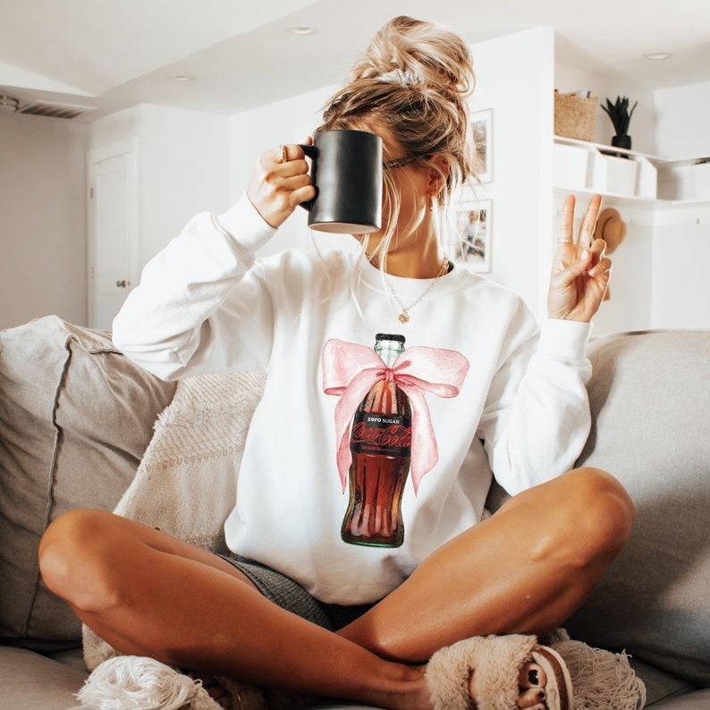 Coke Zero Pink Bow Sweatshirt, Co ca Cola Shirt, Coke Zero Crewneck, Coke Zero Lover, Coke Lover Sweater, Diet Coke Trending, Diet Coke Bestseller Shi