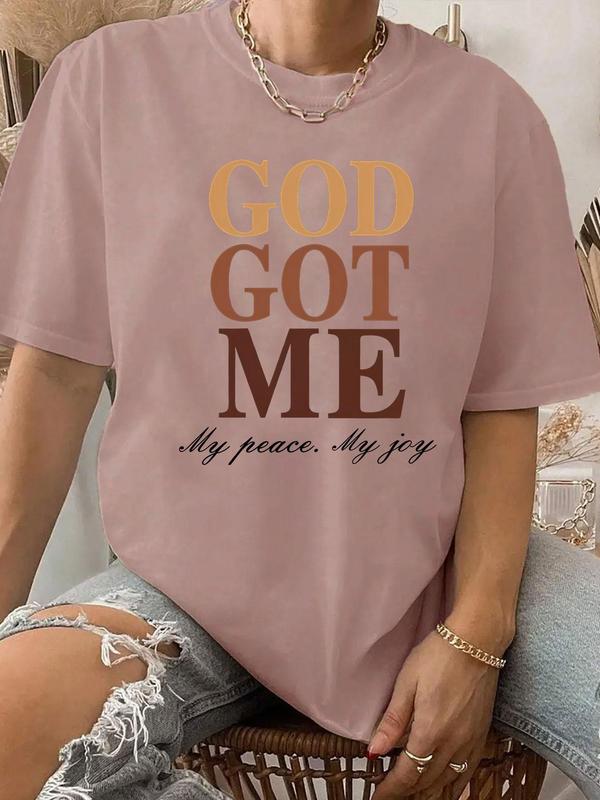 Women's Letter Print Round Neck Tee, Summer Clothes Women,Â Short Sleeve Crew Neck T-Shirt for Summer, Women's Top for Casual Wear