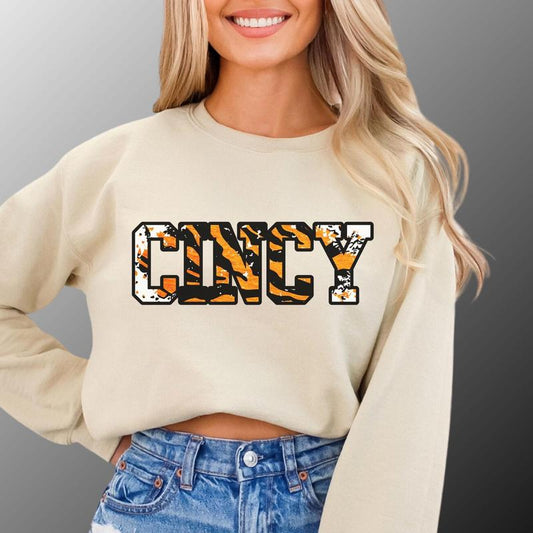 Distressed Cincinnati Football Apparel, Tee, Crewneck Sweatshirt, Gift For Sports Fan, Game Day Outfit, Cincy Print, Full Sizes, Full Color Cotton, Un