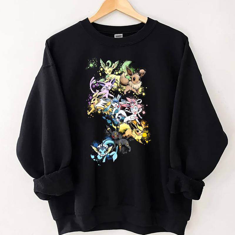 Eevee Evolutions Sweatshirt T-Shirt Hoodie, Eevee Eeveelution, Eevee Pokemon Shirt, Slyveon, umbreon, Espeon, Flareon, Vintage Anime, Eevee Shirt