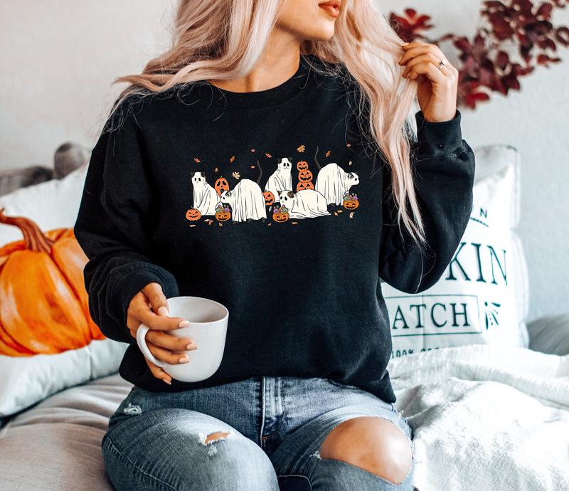 Halloween Ghost Cats Crewneck Sweatshirt, Hoodie, T-shirt