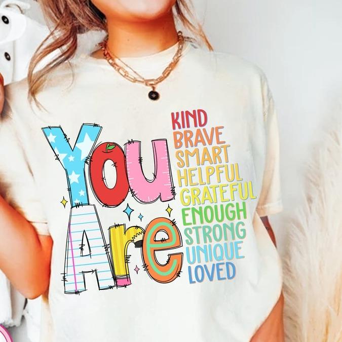 You Are Kind T-Shirt, Back To School TShirt, Teacher Appreciation TShirt, Retro Teacher T-Shirt, School Doodles T-Shirt Cotton Fabric