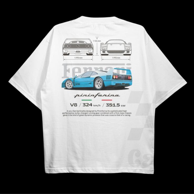 Drive in Style Car-Themed T-Shirts, F40 T-Shirt, F40 Technical Specs T-Shirt, Ride the Style, Racing Shirt, Sport Car Shirt Menswear Top
