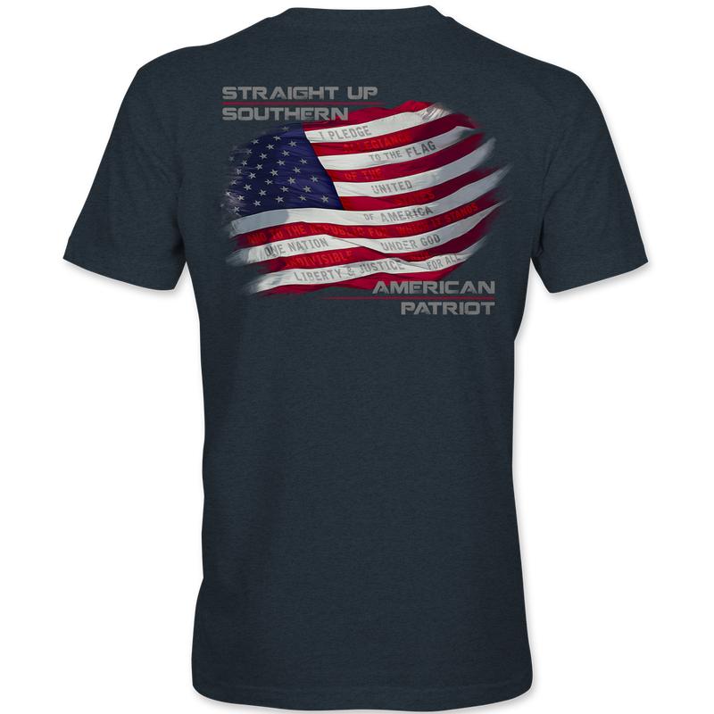 Pledge Flag - American Flag with the Pledge of Allegiance in the Stripes Tee - Heather Navy