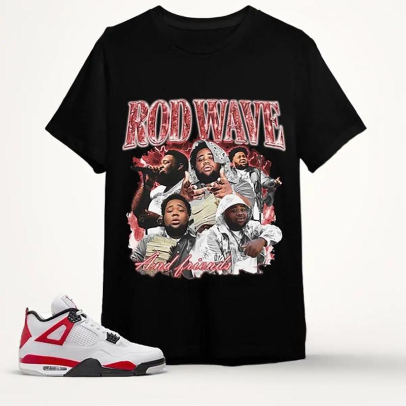 Rod Wave Hiphop Shirt,4 Red Cement Short Sleeve