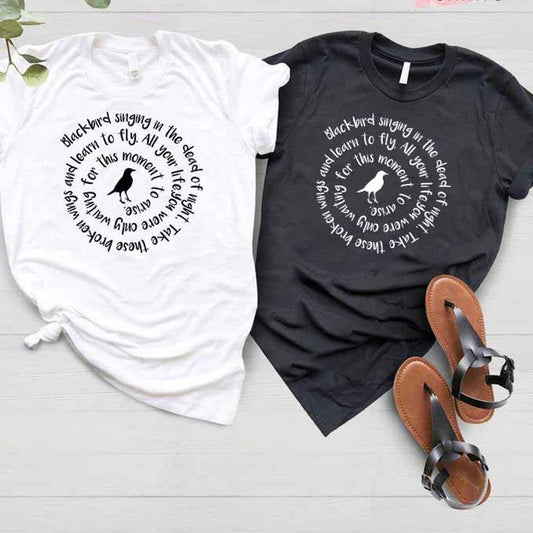Blackbird Singing In The Dead Of Night Shirt, Blackbird Beatles Shirt, Beatles Lyrics, Music Shirts For Women, Music Lovers Gift Cotton Fabric