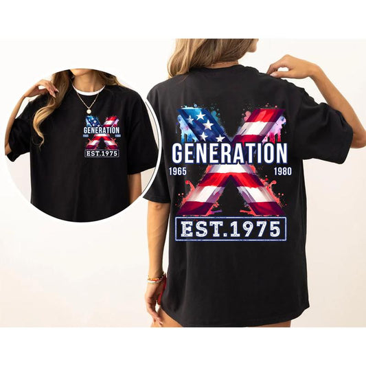Custom Year Est.1975 Flag Gen X 2 Side T-shirt, Gen X Shirt, Generation 1965-1980 Shirt