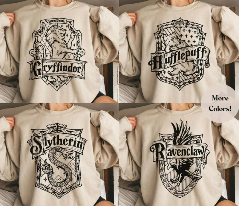Vintage Hogwarts Houses Animal Sweatshirt, Wizard Student Sweater, Potterhead Gift, Gryffindor Sweatshirt, Slytherin Sweater, Ravenclaw Shirt, Hufflep