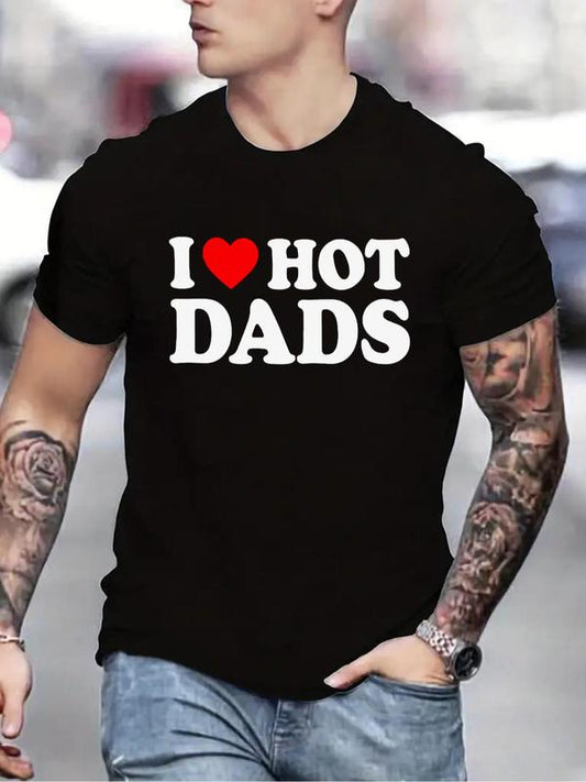 Men's Heart & Letter Print Round Neck Tee, Casual Summer Short Sleeve T-shirt, Streetwear Regular Fit, Menâ€™s Graphic Daily Staple Wear