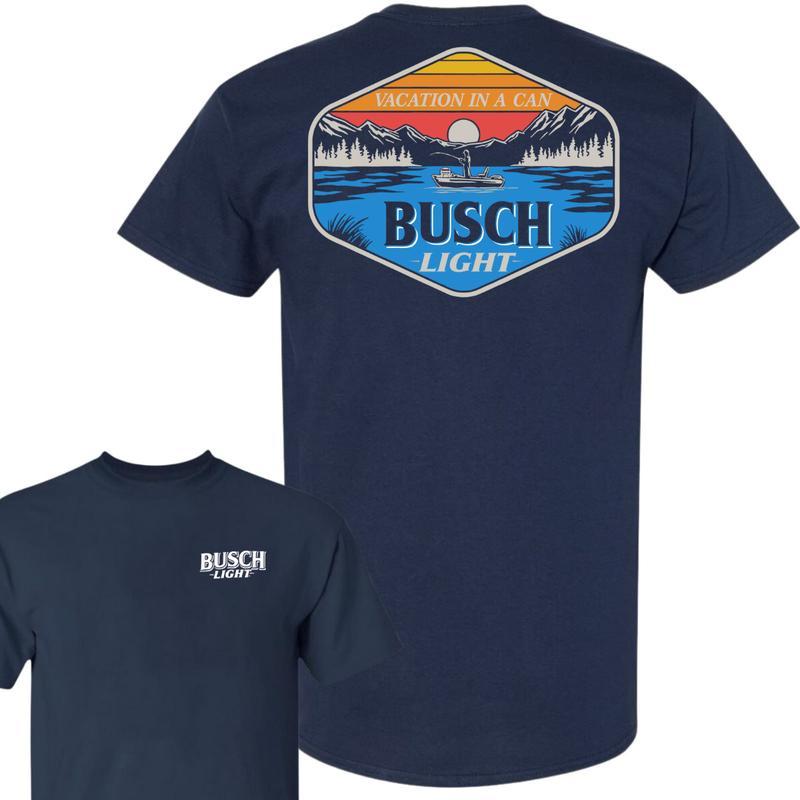 Busch Light - Busch Light Outdoor Badge 2-sided T-shirt, Casual Graphic Round Neck T-shirt for Summer, Fashion Top for Daily Wear