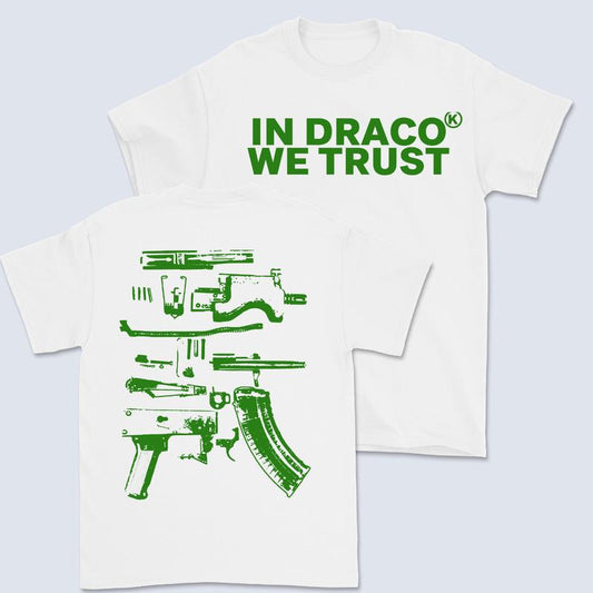 In Draco We Trust Double Sided Tee, White Color and  Black  Color Unisex T-Shirt