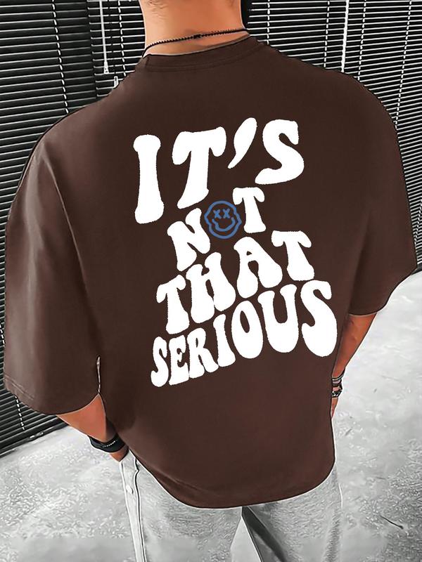 Men's Cartoon Expression & Letter Print Drop Shoulder Tee, Summer Outfits 2024, Regular Fit Casual Short Sleeve Round Neck T-Shirt for Summer,Â Graphic