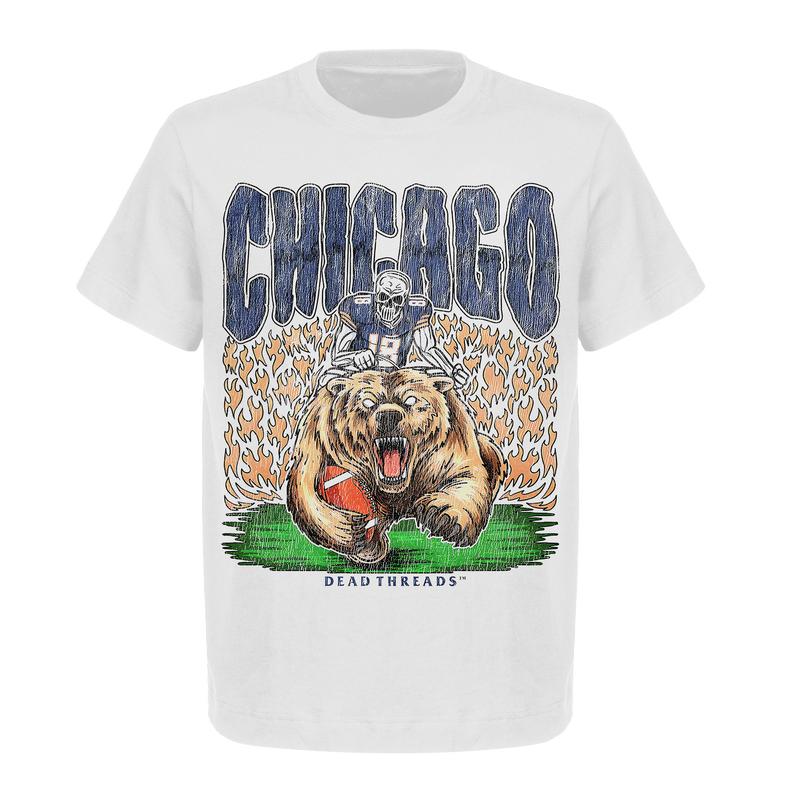 Deadman's Bear Graphic T-Shirt - Chicago Football Team  Gildan 5000 Heavy Cotton Shirts  Unisex American Football Top for Men and Women