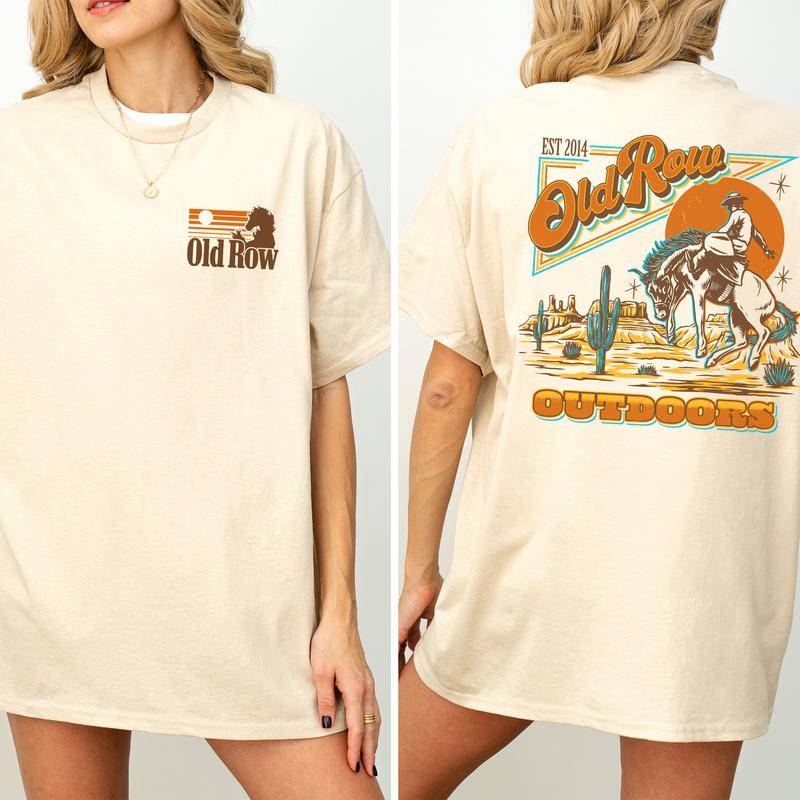 Old Row Outdoors Banquet Western Cowboy Graphic 2-Sided Shirt, Country Cowgirl Tshirt, Cotton Fabric T-shirt, Printed Women's Tops, Casual Womenswear