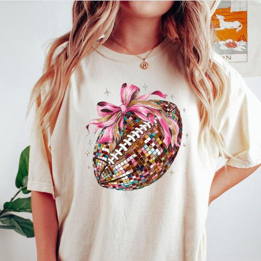Disco Coquette Football Shirt, Football Bow Tee, Football Mom Gift, Game Day Shirt, Fall Football Tee, Football Season Shirt, Full Sizes, Full Colors,