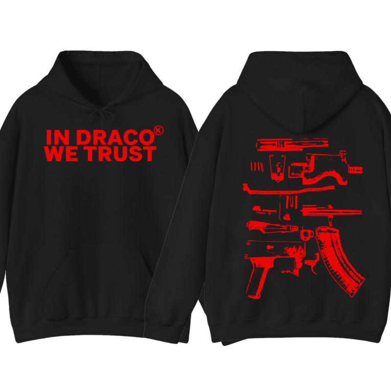 IN DRACO WE TRUST HOODIE , Design Color Red - Full Color , Double Side ,Menswear & Womenswear sweaters - Hoodie Classic Cotton