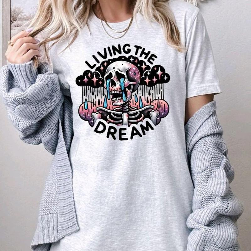Living The Dream Skull Funny Tshirts Sweatshirt Gildan Brand Unisex Sizing, Sweatshirt, Hoodie