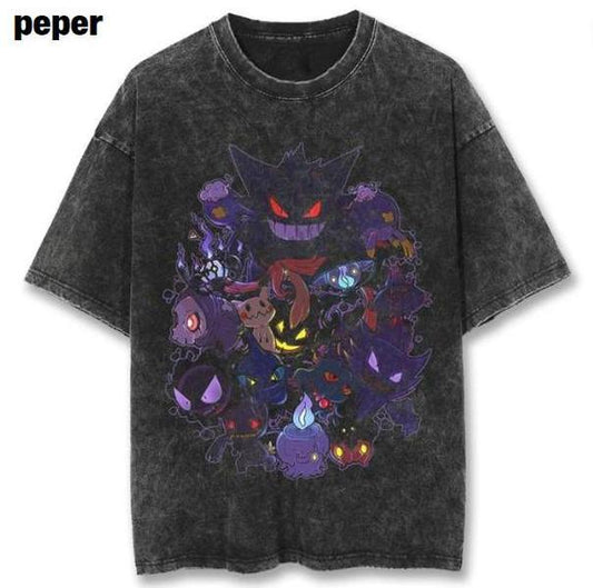Ghost Type Family Gengar Vintage Tee, Gengar Anime Shirt, Pokemon Merch, Gift for Fans, Graphic Tee for Him & Her, Unisex Streetwear Top