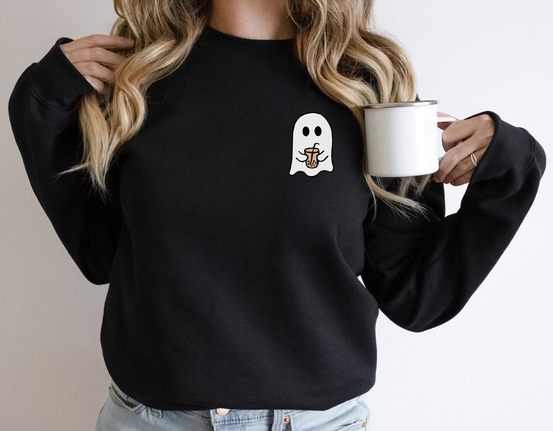 Little Ghost Ice Coffee Halloween Crewneck Sweatshirt, Hoodie, T-shirt, Cute Halloween Shirt