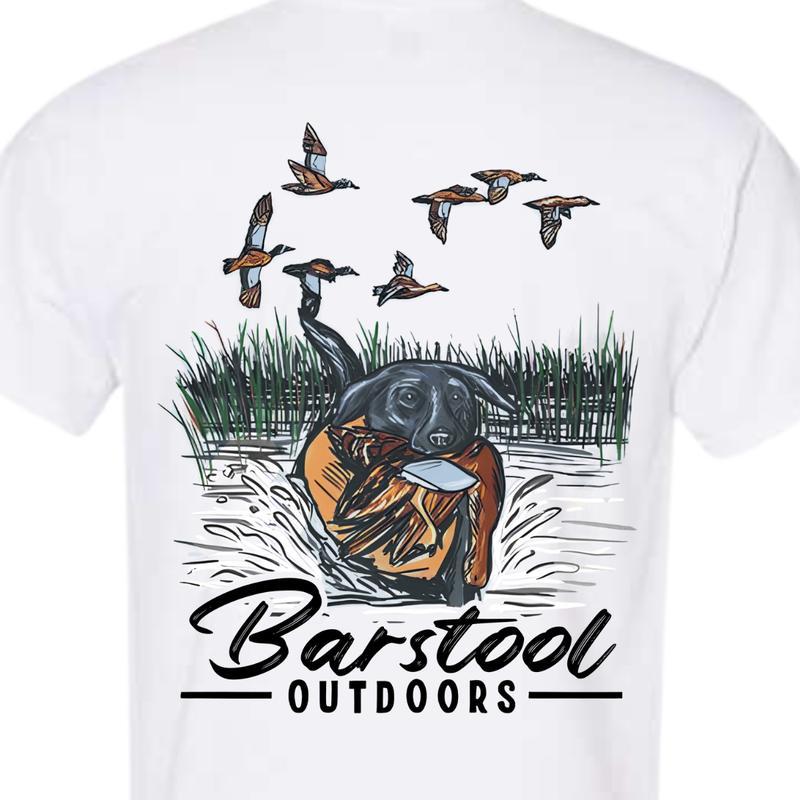 Unisex Menswear Barstool Outdoors Duck Hunt Ii T-Shirt - 2 Side Tshirt for Men for Women in Summer, Trendy Shirt, Unisex T-Shirt, Full Size, Full Colo