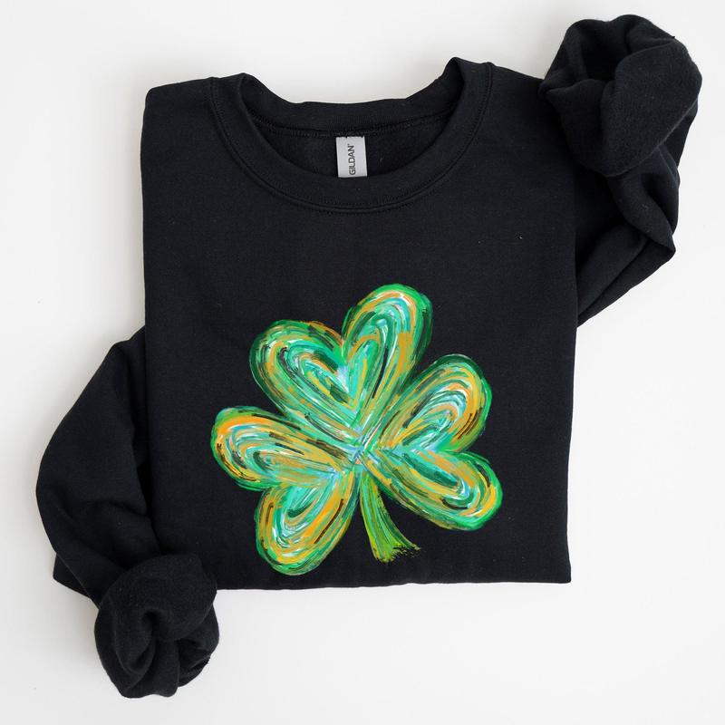 Watercolor Shamrock, Hearts, Irish, St Patrick's Day Sweatshirt, Women's Crew Neck, Crewneck