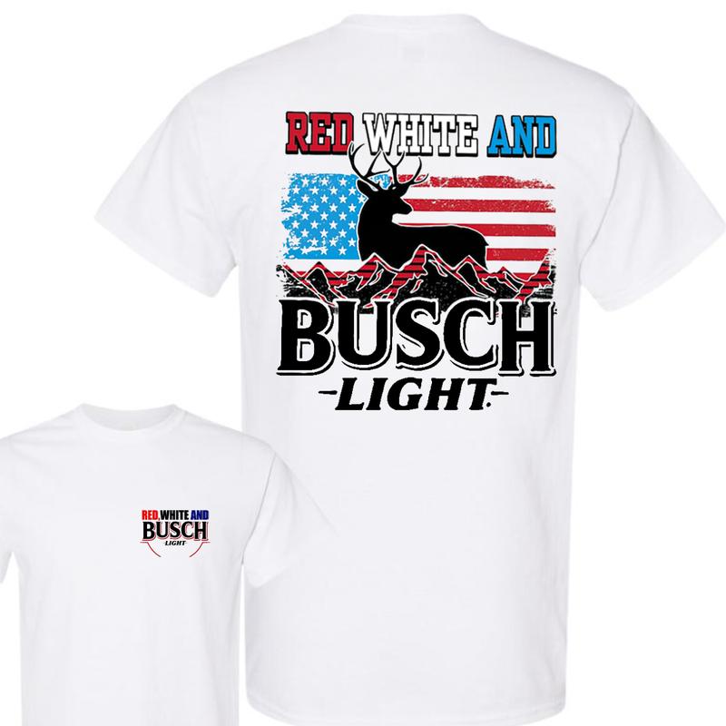 Busch Light -Beer- Red White And Busch Light 4th Of July 2-sided shirt, Beer Drinkers ,Casual Graphic Round Neck T-shirt for Summer, Fashion Top for D