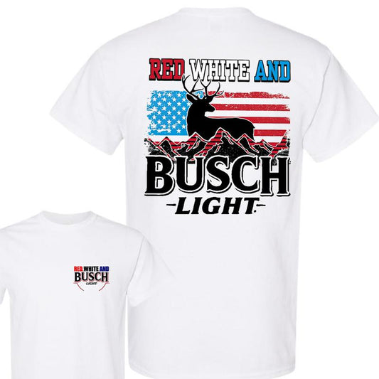 Busch Light -Beer- Red White And Busch Light 4th Of July 2-sided shirt, Beer Drinkers ,Casual Graphic Round Neck T-shirt for Summer, Fashion Top for D