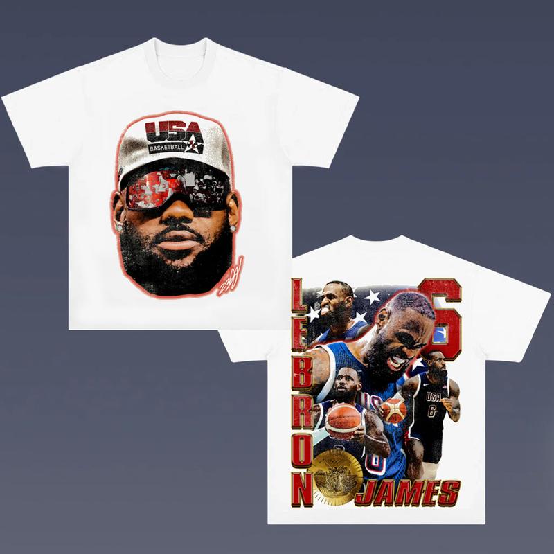 LEBRON GOAT Team USA 2024 Big Face Shirt, Hiphop Retro Vintage 90s Graphic Basketball Shirt, Basketball Fan, Sports Team Streetwear Shortsleeve
