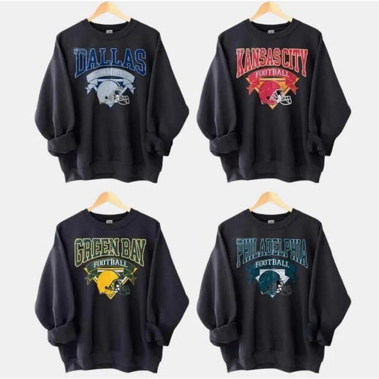 Unisex Heavy Cotton Vintage Football All Team Dark Heather Color Sweatshirt, Sport Classic Sweatshirt, Gift for Football Fan. Crewneck Menswear Sweate