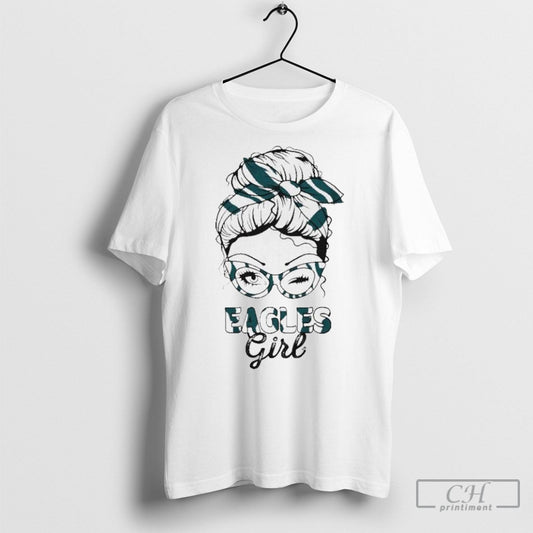 Philadelphia Eagles Girl Messy Bun Fans T Shirt Sweatshirt Tee