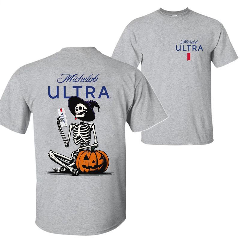 Michelob Ultra, Michelob Ultra Halloween Skeleton Pumpkin 2 Sides T-Shirt, Michelob Ultra Halloween Shirt, Halloween Shirt, For Men, For Women, Hallow