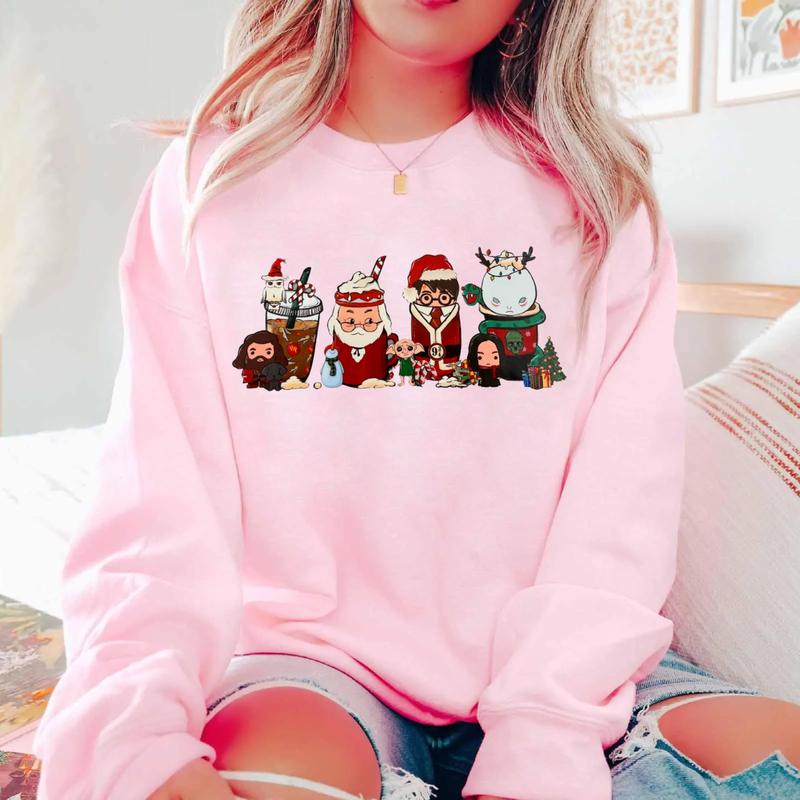 Harry Potter Family Chibi Cute Characters Sweatshirt, Hedwig, Dobby, Voldemort, Hagrid, Snape, Dumbledore, Xmas Wizard School Fan Shirt
