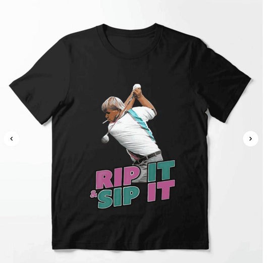 John Daly Rip It Sip It Golf Essential T-Shirt, Unisex Cotton Graphic Tee