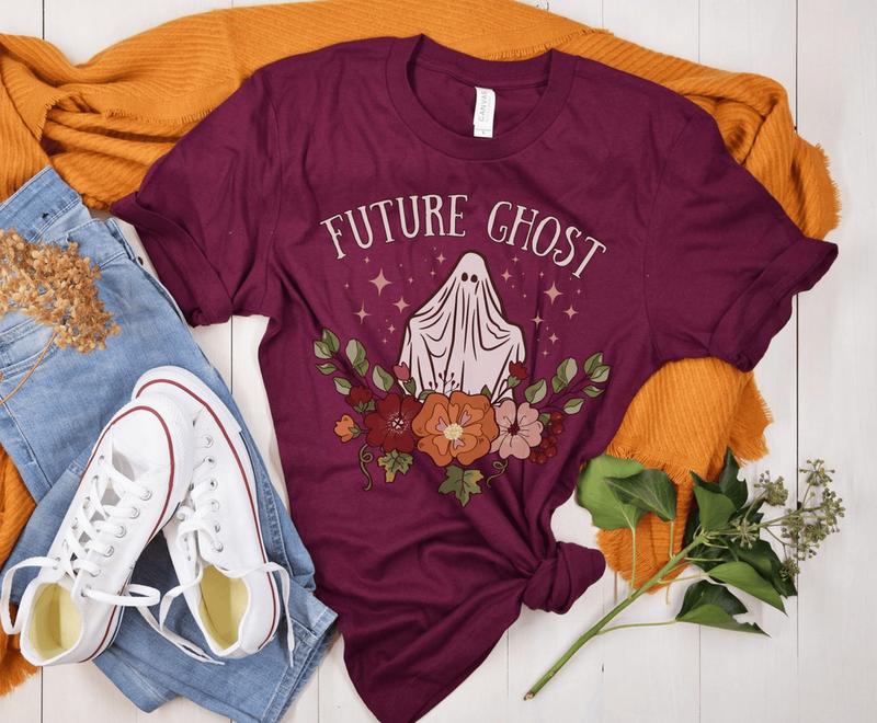 Floral Future Ghost Shirt, Funny Halloween Ghost T-Shirt, Cute Boho Retro Trick Or Treat Tee, Spooky Season Gift For Her, Halloween Party, Unisex Cott