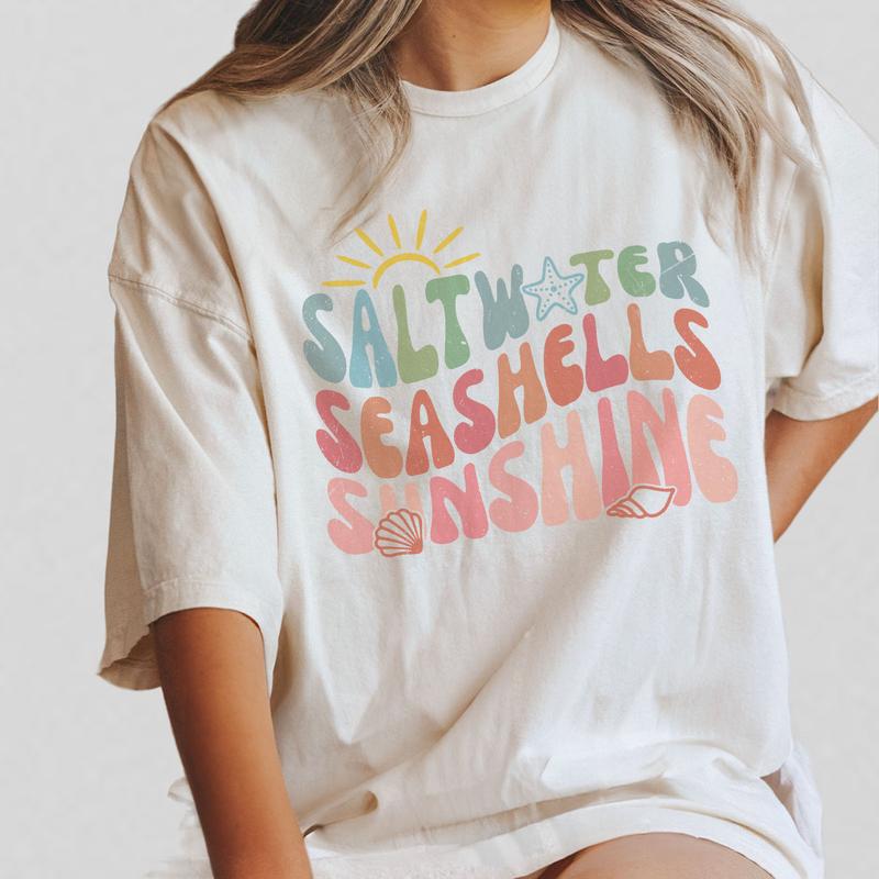 Saltwater Seashells Sunshine Shirt, Summer Shirt, Comfort Shirt for Women, Beach TShirt, Summer Vacation TShirts, Saltwater Tee, Sunsets Tee, Matching