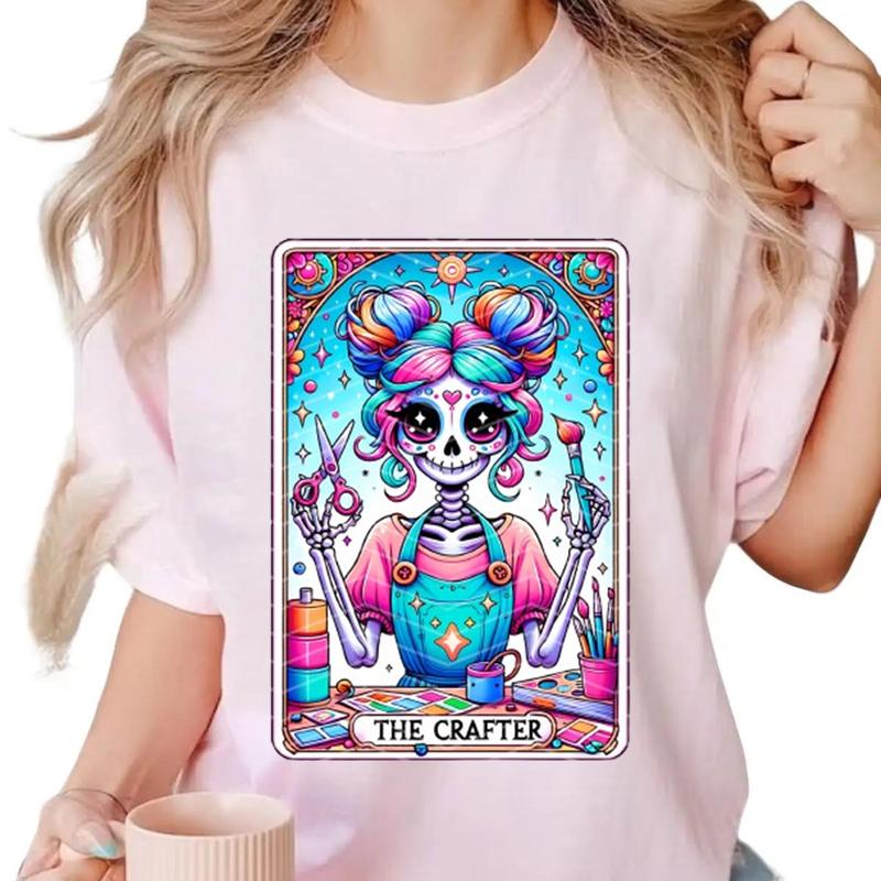 The Crafter Tarot Card Shirt, Crafting Girl Skeleton Sublimation T-Shirt Unisex Classic Cotton
