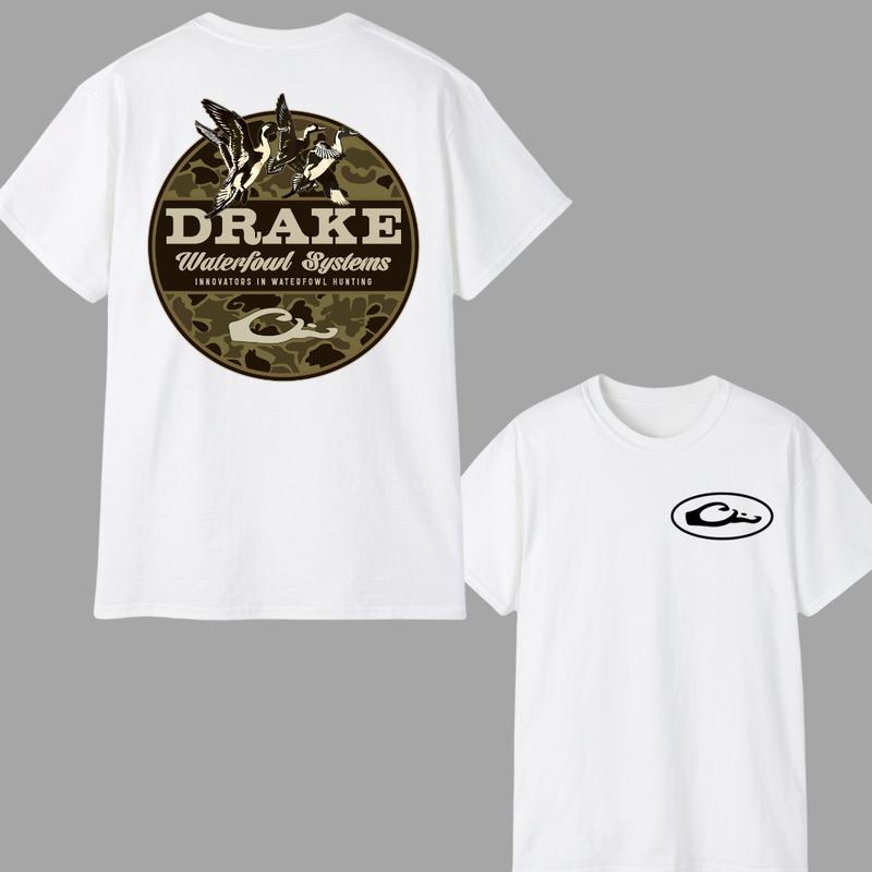 Drake Waterfowl Camo Hunting T-Shirt, Double Sided Classic Cotton Short Sleeve, Soft & Comfortable, Perfect Gift For Men
