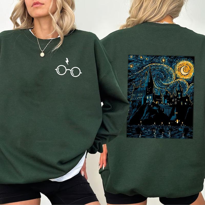 HP Hogwarts Starry Night Sweatshirt Hoodie Shirt, gift for fan Cotton Fit