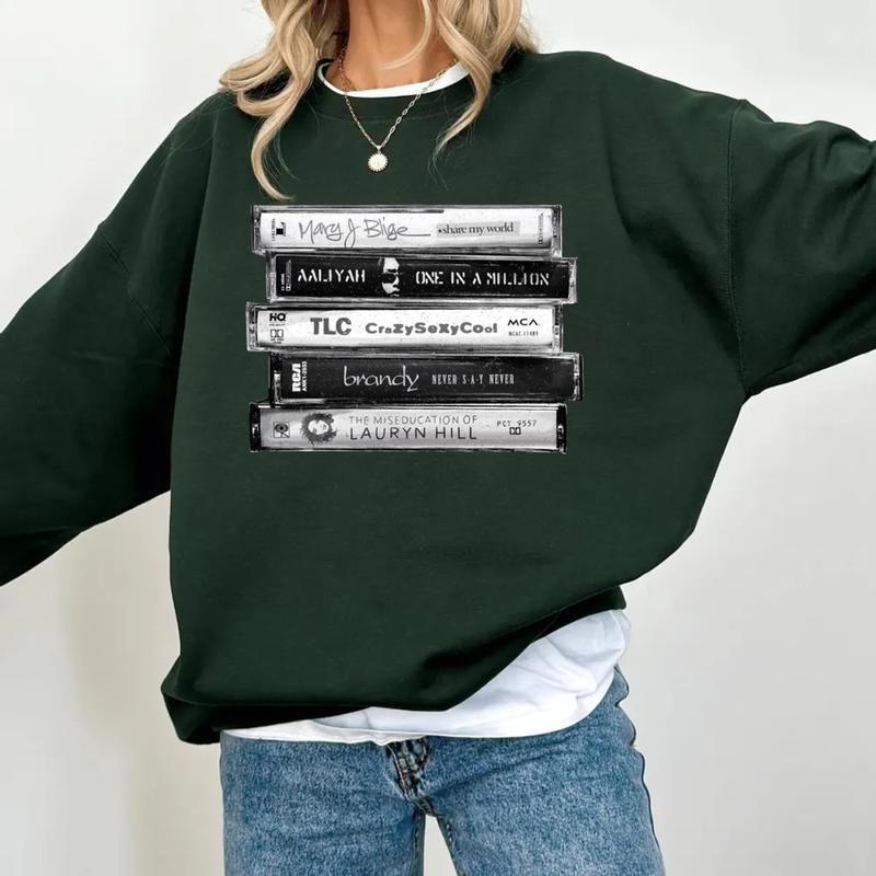 90s Female R&B Singers Tshirt Sweatshirt Hoodie, Rap Hip Hop Women Of The Nineties Music, Tape Cassette Stack, Unisex Sweater Pullover Tee