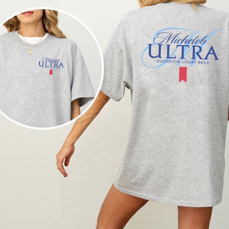 Vintage Michelob Ultra Shirt 2-Sided, Retro Light Beer Printed Tee, Drinking Shirt For Men, Soft Cotton Fabric T-shirt, Women's Top, Casual Womenswear