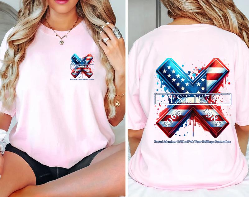 Custom Year Gen X 2 Side T-shirt 1965-1980 Flag X Proud Member Shirt