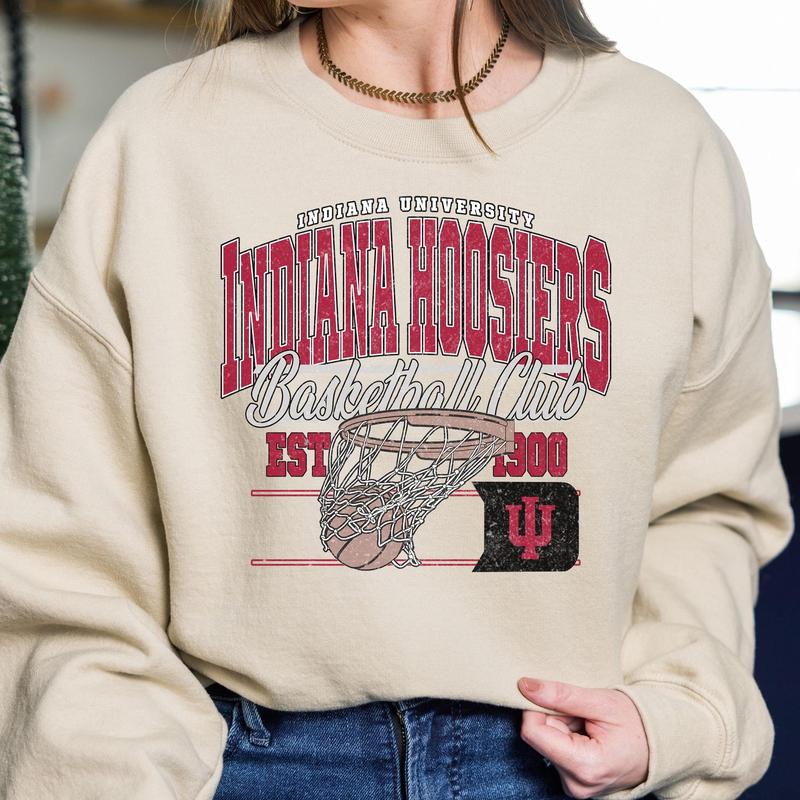 Vintage Indiana Hoosiers NCAA Division I Men's Basketball Shirt, Indiana University NCAA College Basketball Shirt, Crewneck, Cotton, Shirt