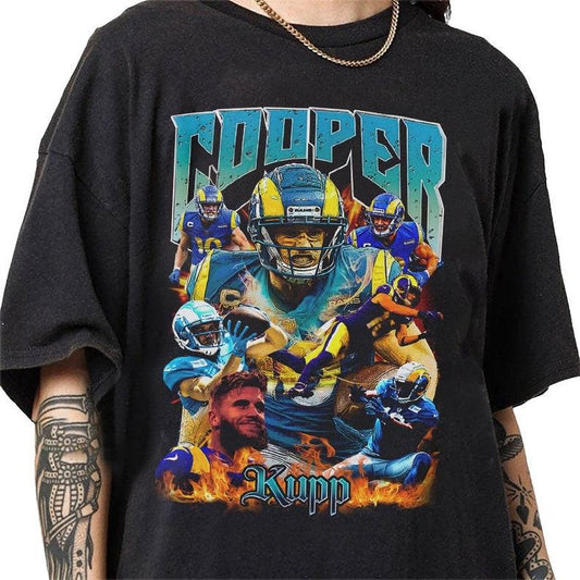 Cooper Kupp 90s Vintage Bootleg Style T-Shirt, Classic Retro Graphic Unisex Tee Cotton Fabric Menswear Top Collar Decoration Jersey Streetwear