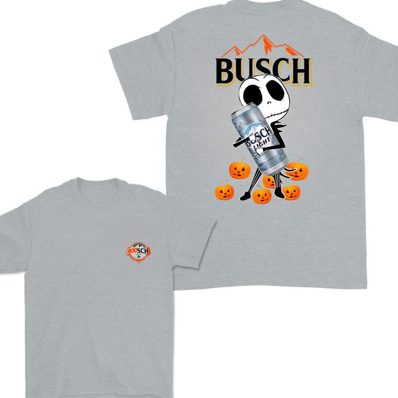 Jack Hug Busch Light Skellington Halloween 2 Sides T-shirt, Skeleton Busch Light T-shirt Full Color, Busch Light Halloween T-shirt For Men And Women